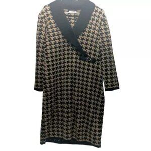 Calvin Klein Women's Knit Sweater Dress Large Shawl Neck Black Brown Argyle NWOT